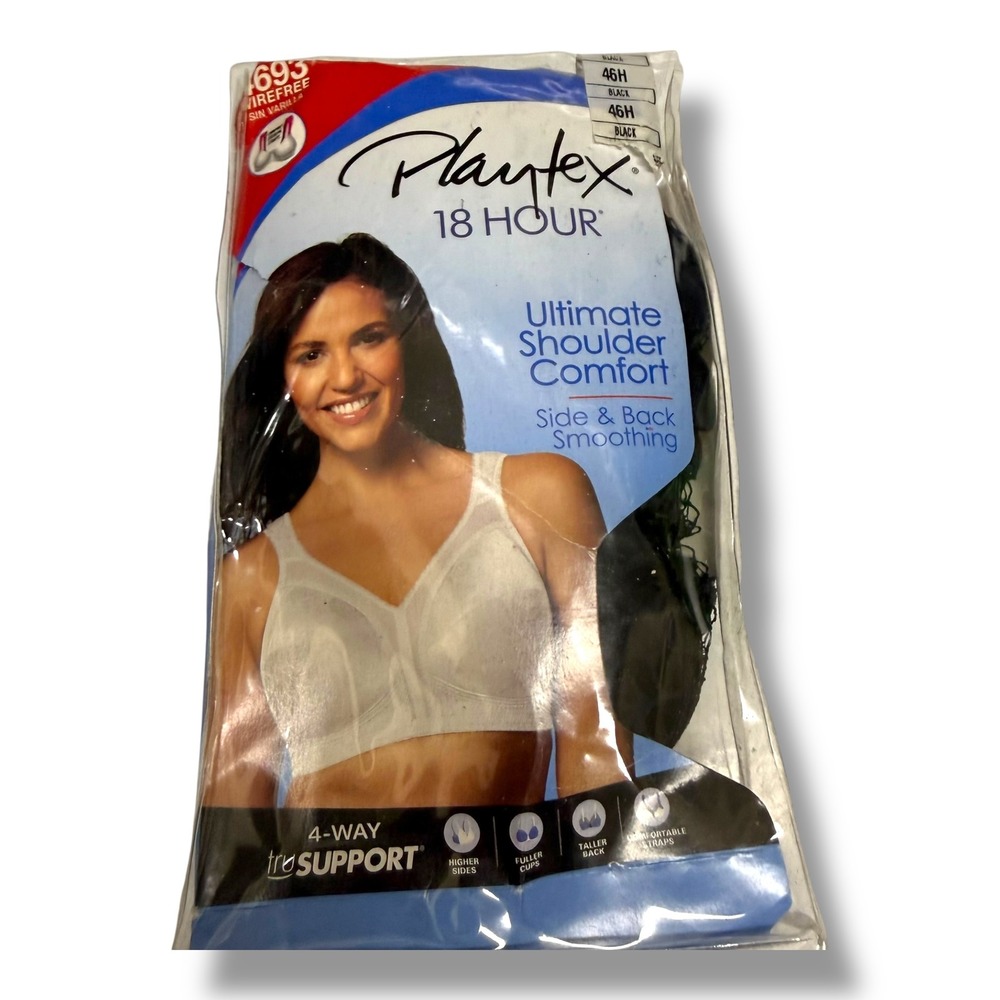 Playtex 18 Hour Ultimate Shoulder Comfort Wirefree Bra Black Floral 4693 46H